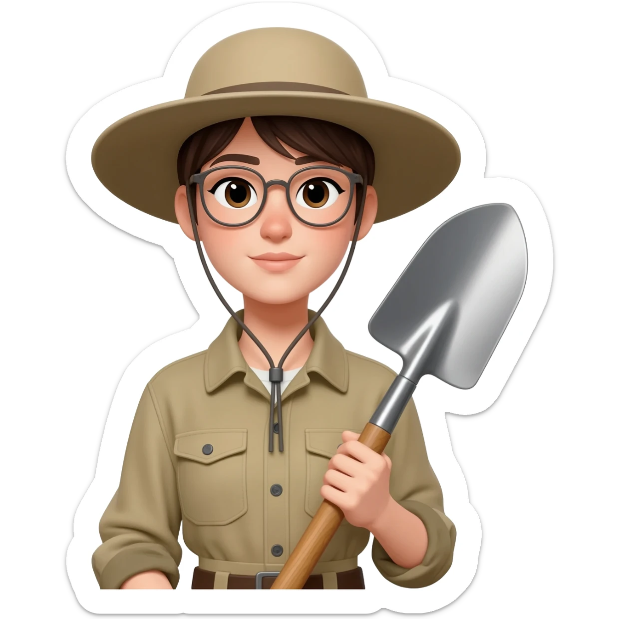 archaeologist girl with glass, holding archaeologist tool sticker