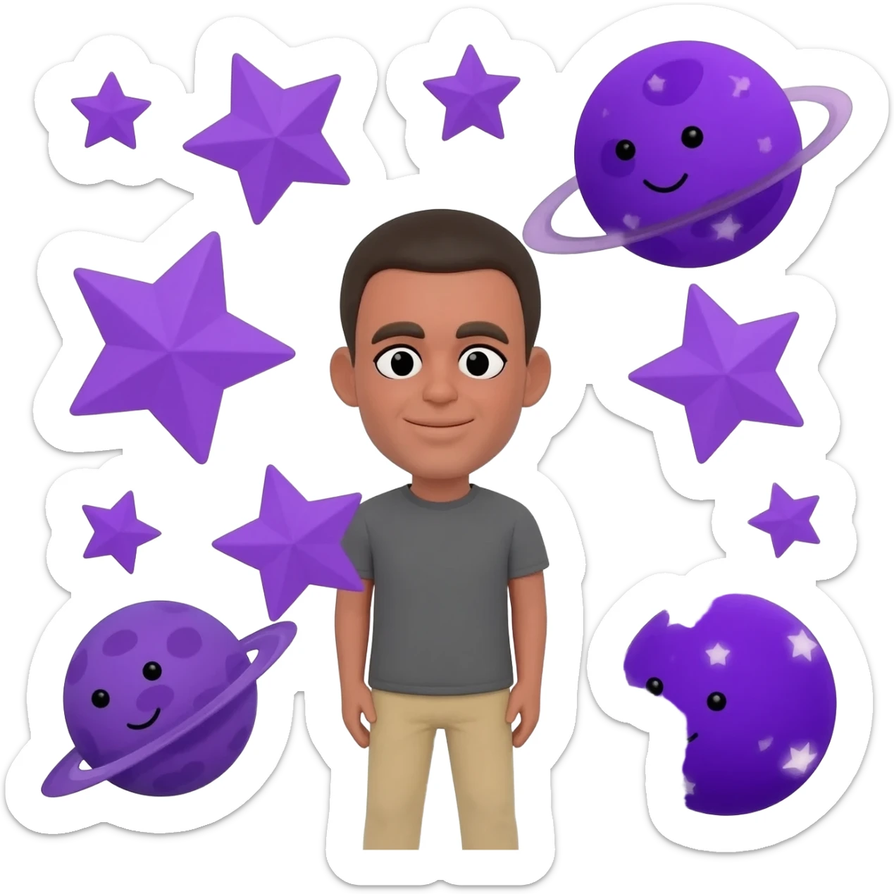 Purple stars, purple planets in an angle with me, their faces black with white stars far away sticker