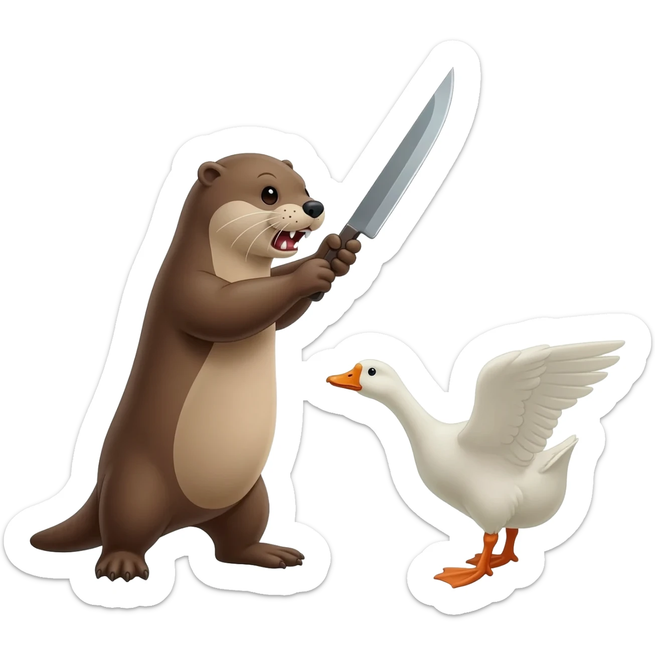 An otter with a knife threatens a goose sticker