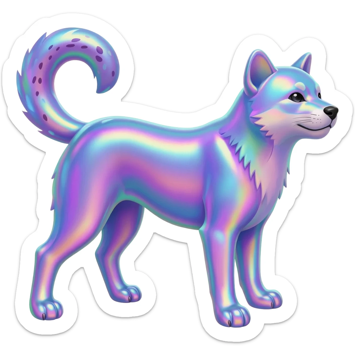 Colorful shiny iridescent Cheetah-Dingo-Jackal-Civet-serval-shiba-inu-hybrid, full body sticker
