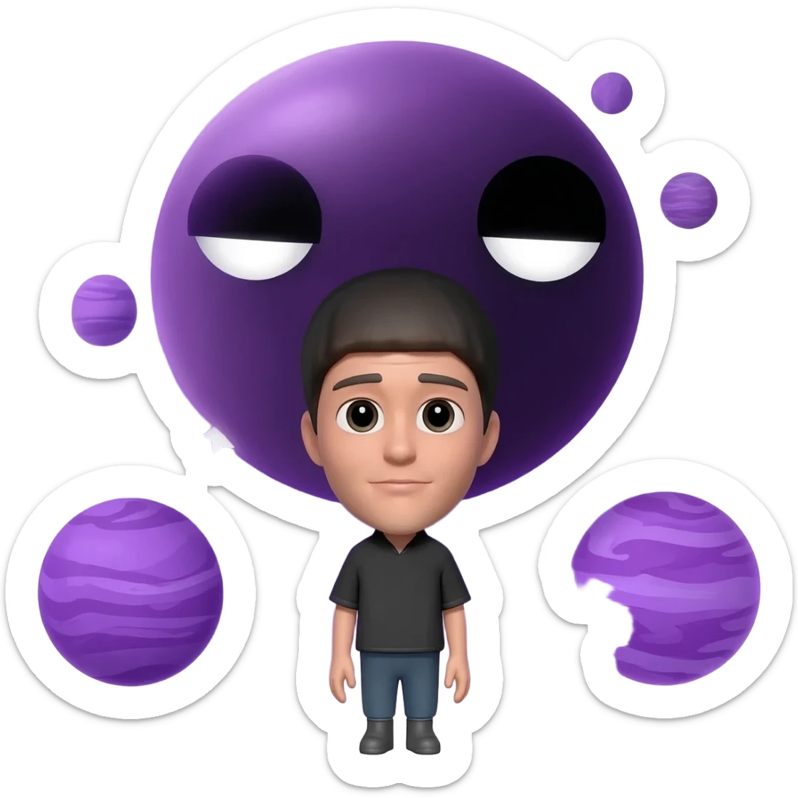 Purple stars, purple planets in an angle with me, their faces black with white stars far away sticker