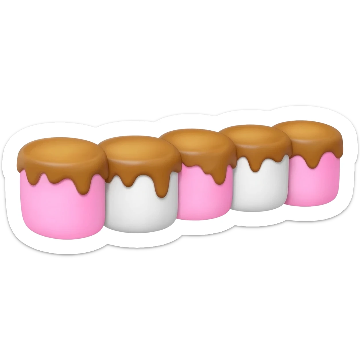 A stick with a line of marshmallows on it. The marshmallows should go pink and then white and then pink and then white and they should be perfectly toasted sticker