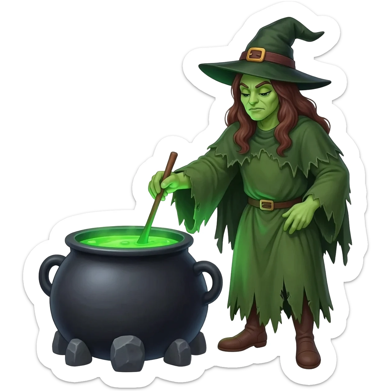 green witch cooking potion sticker