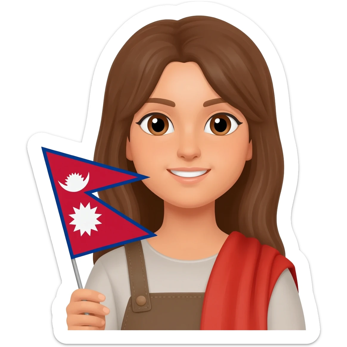 light brown girl holding nepal flag sticker