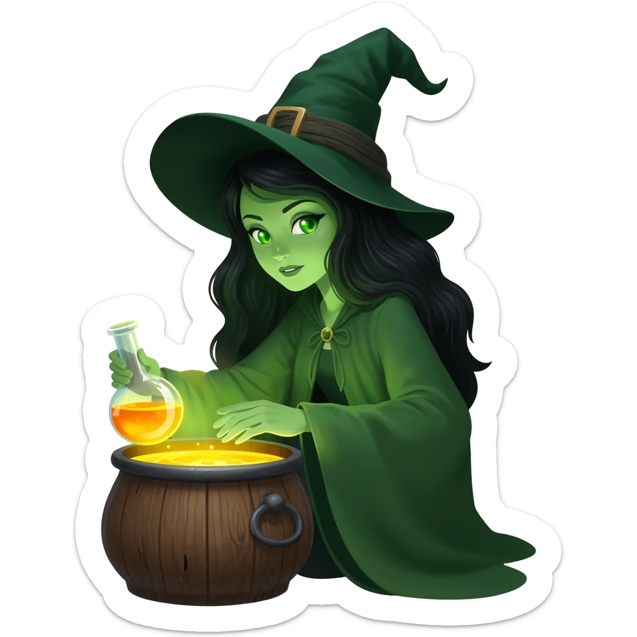 green witch cooking potion sticker