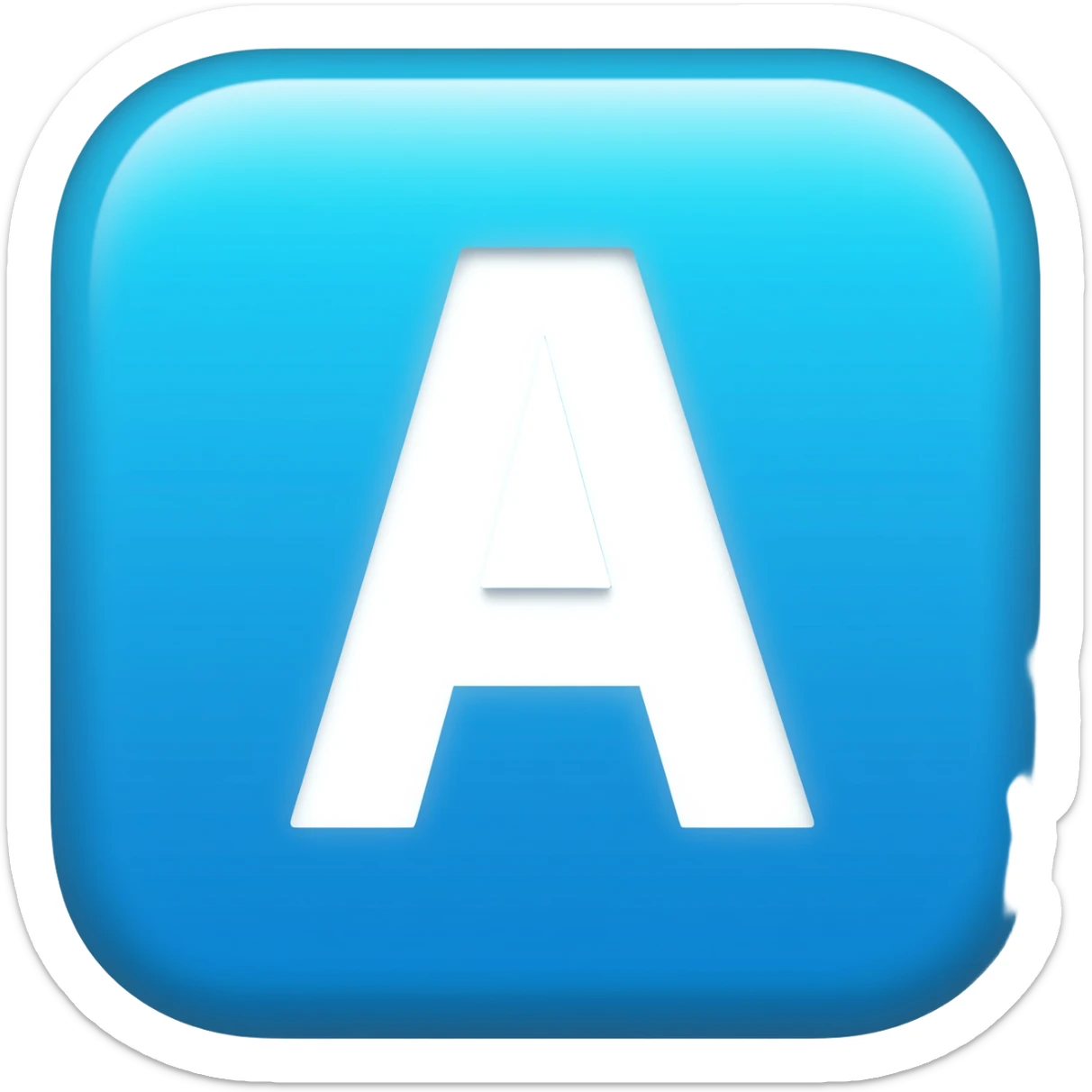 "3D premium,3D rounded-square icon in soft bleu with a beveled edge, bold serif white letter 'A'centered, strong specular highlights, inner glow, 1024x1024, png" sticker