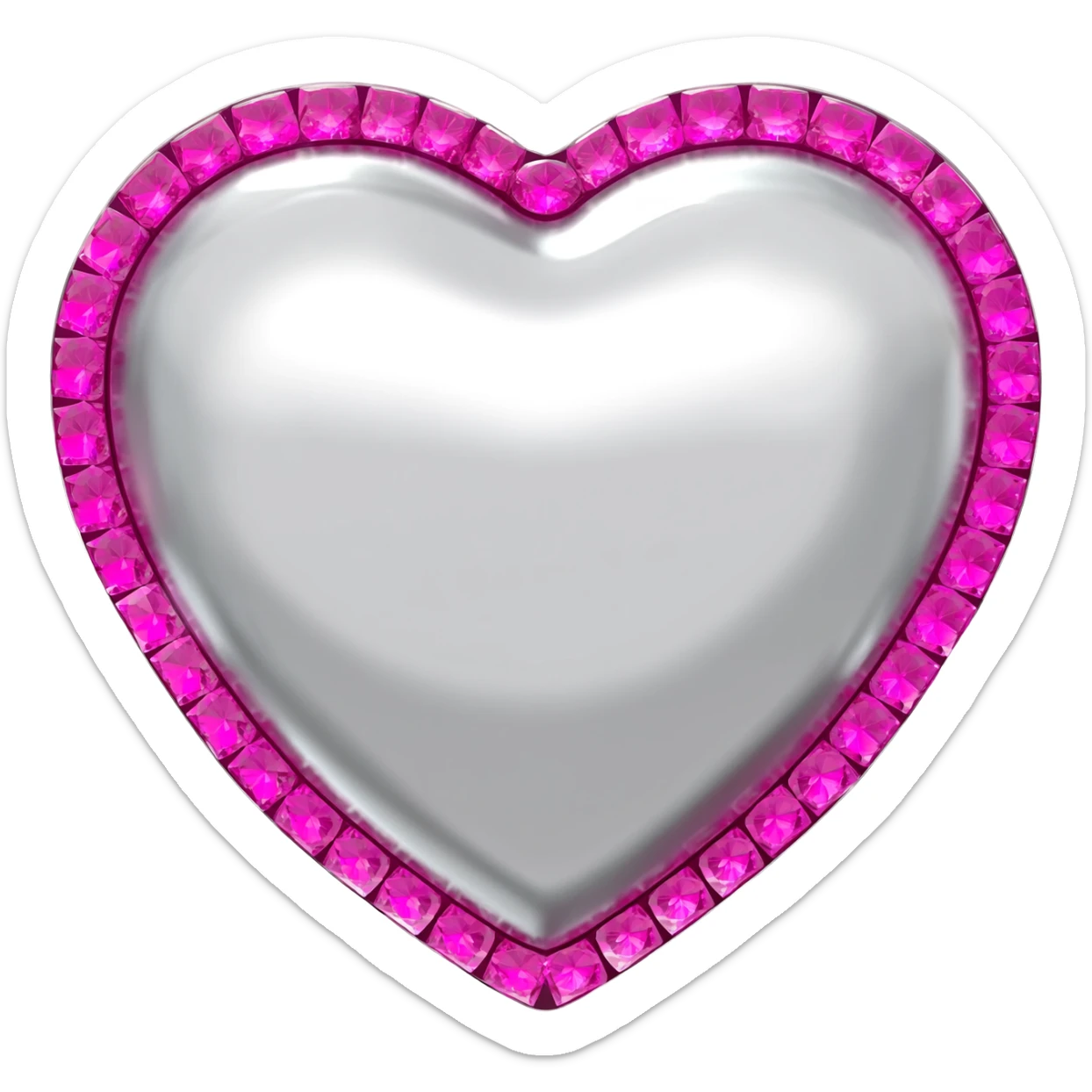 Shiny silver heart with bright pink rhinestones tracing along the outline sticker