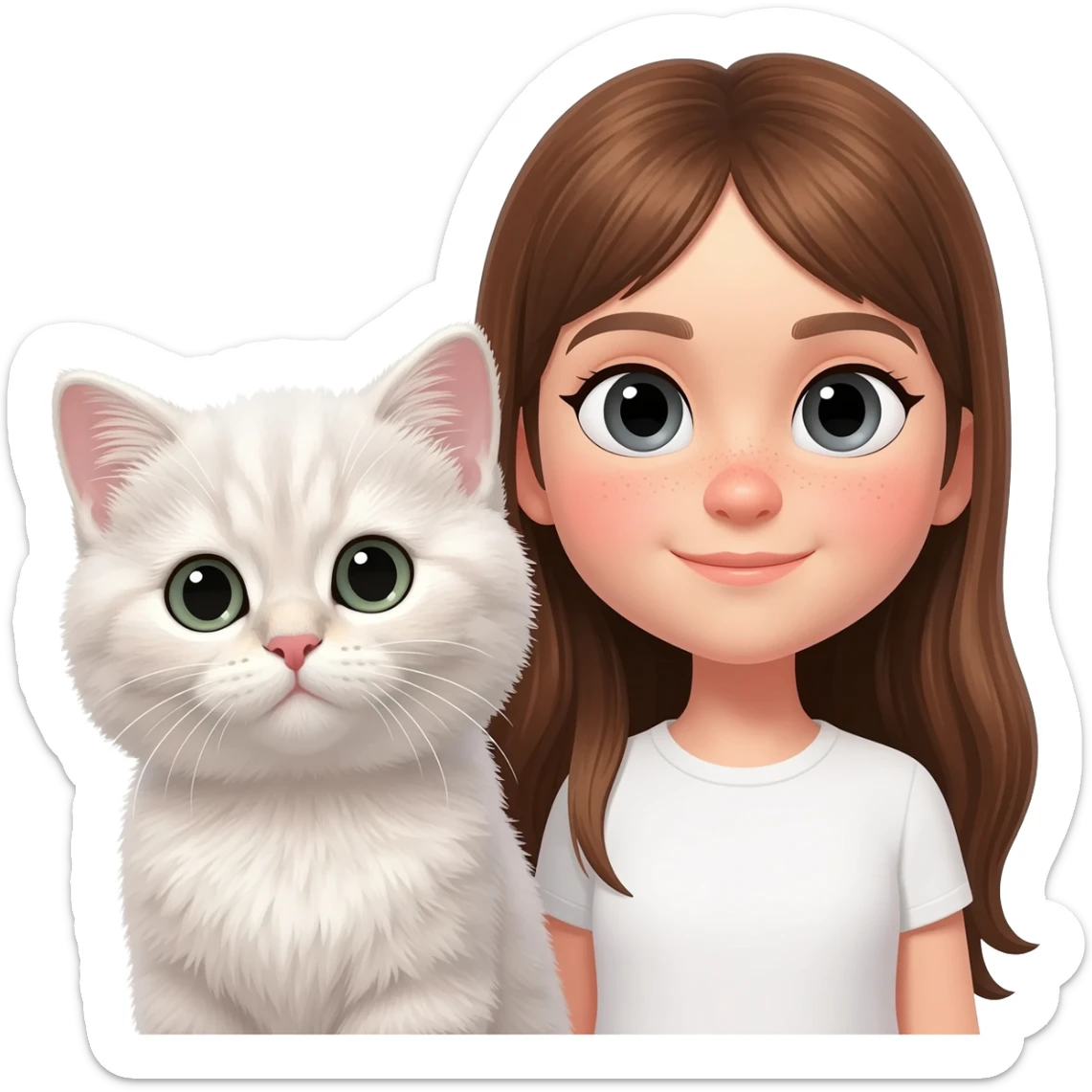 british Baby cat with girl long brown hair sticker