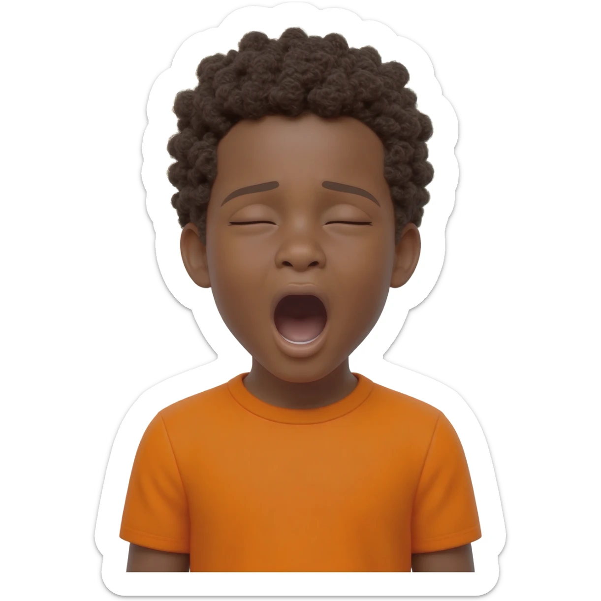 black boy curly hair orange shirt yawning sticker