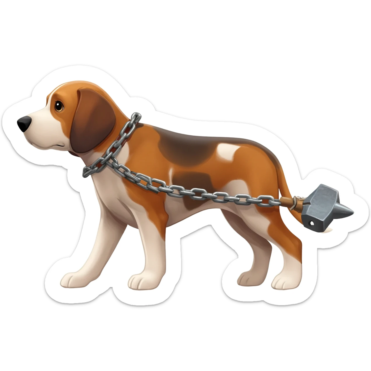 Pack hound pulling an anvil by leads or chains sticker