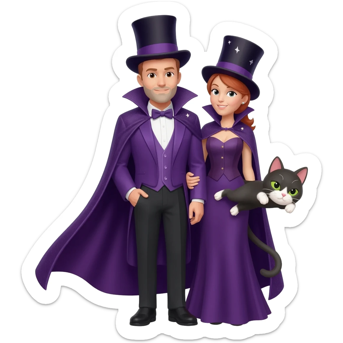 magician couple and their pet cat sticker