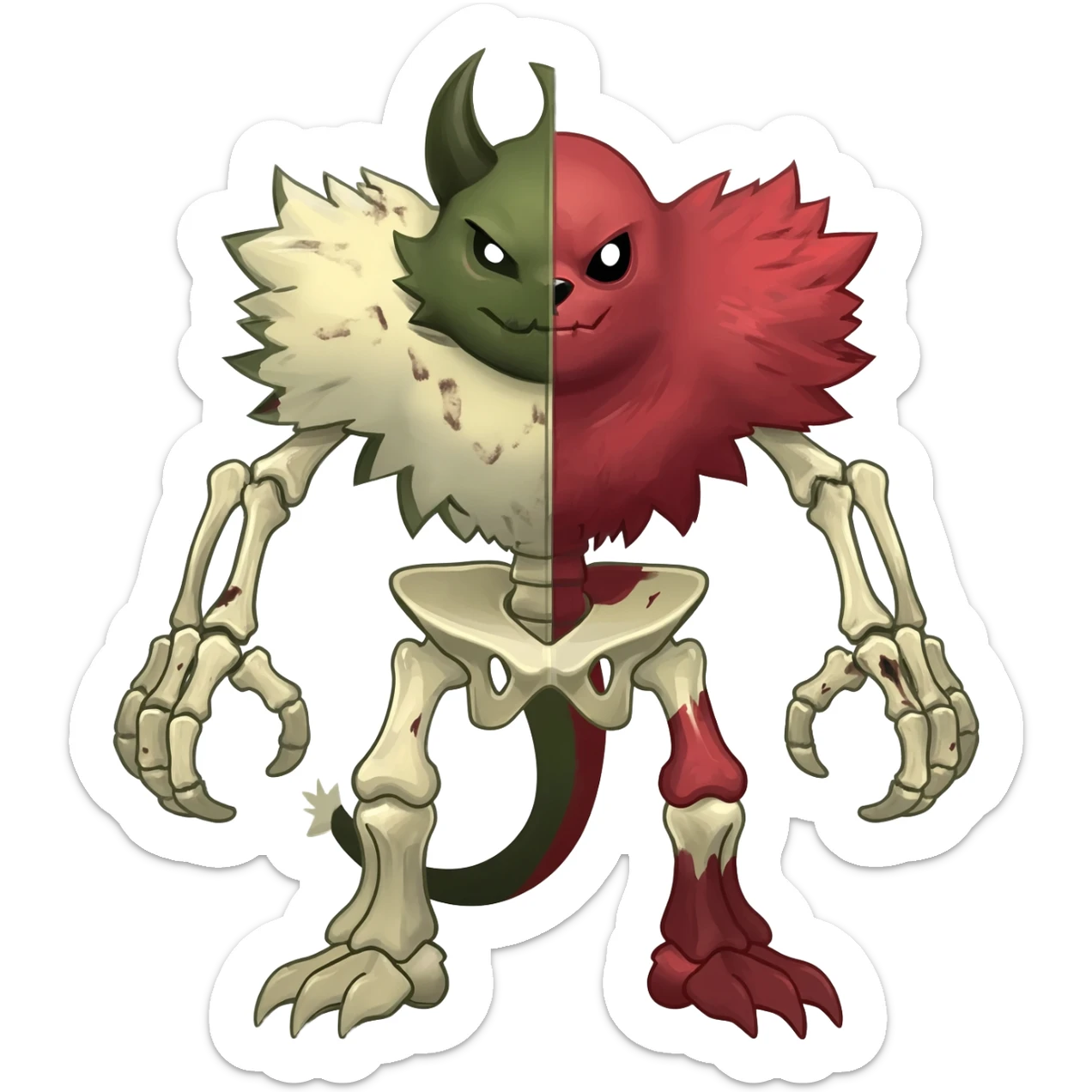 Skeletal-Skull-faced-Obstagoon-Houndoom-Salandit-fusion-monster-creature (full body) sticker