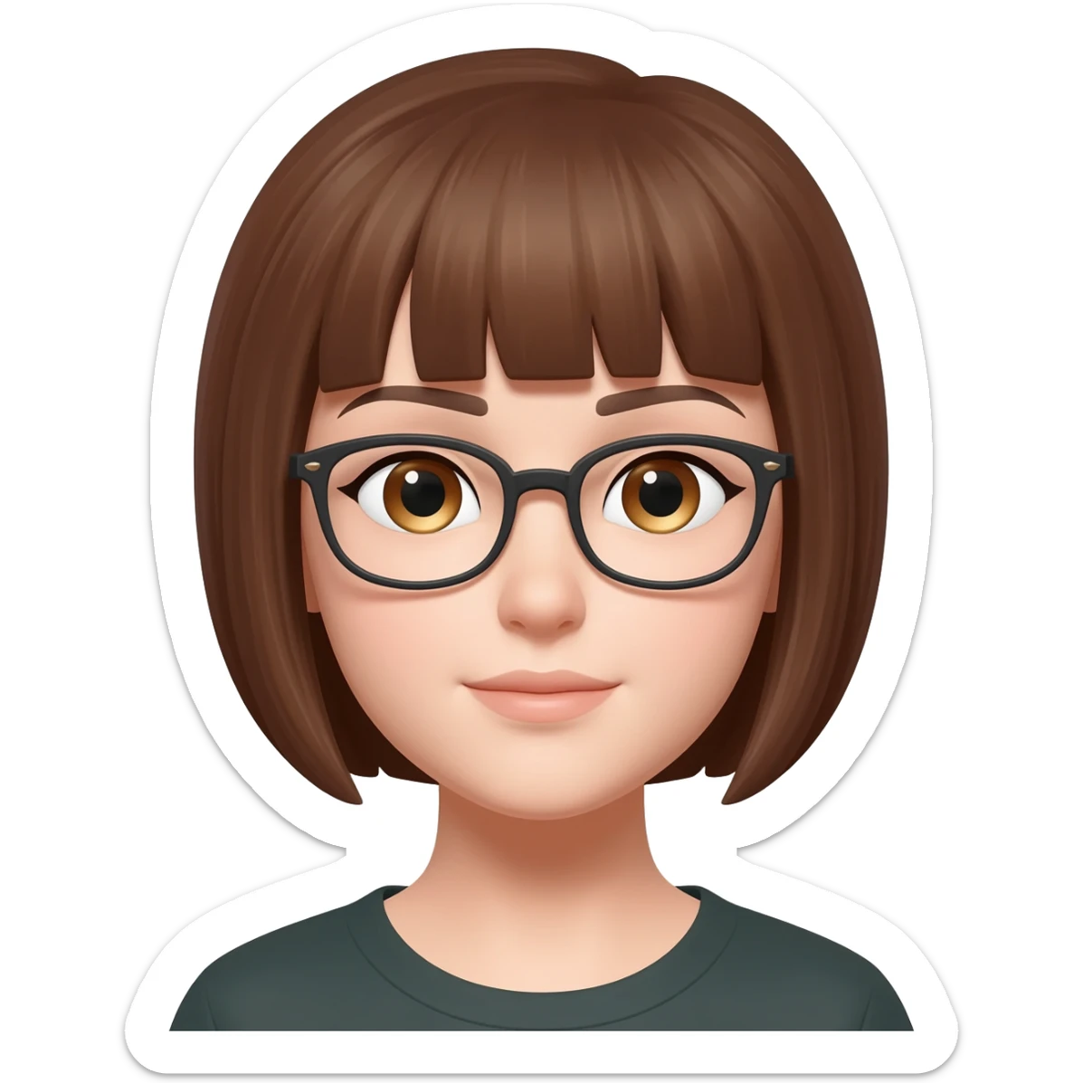 Female very short brown  hair almond eyes glasses sticker