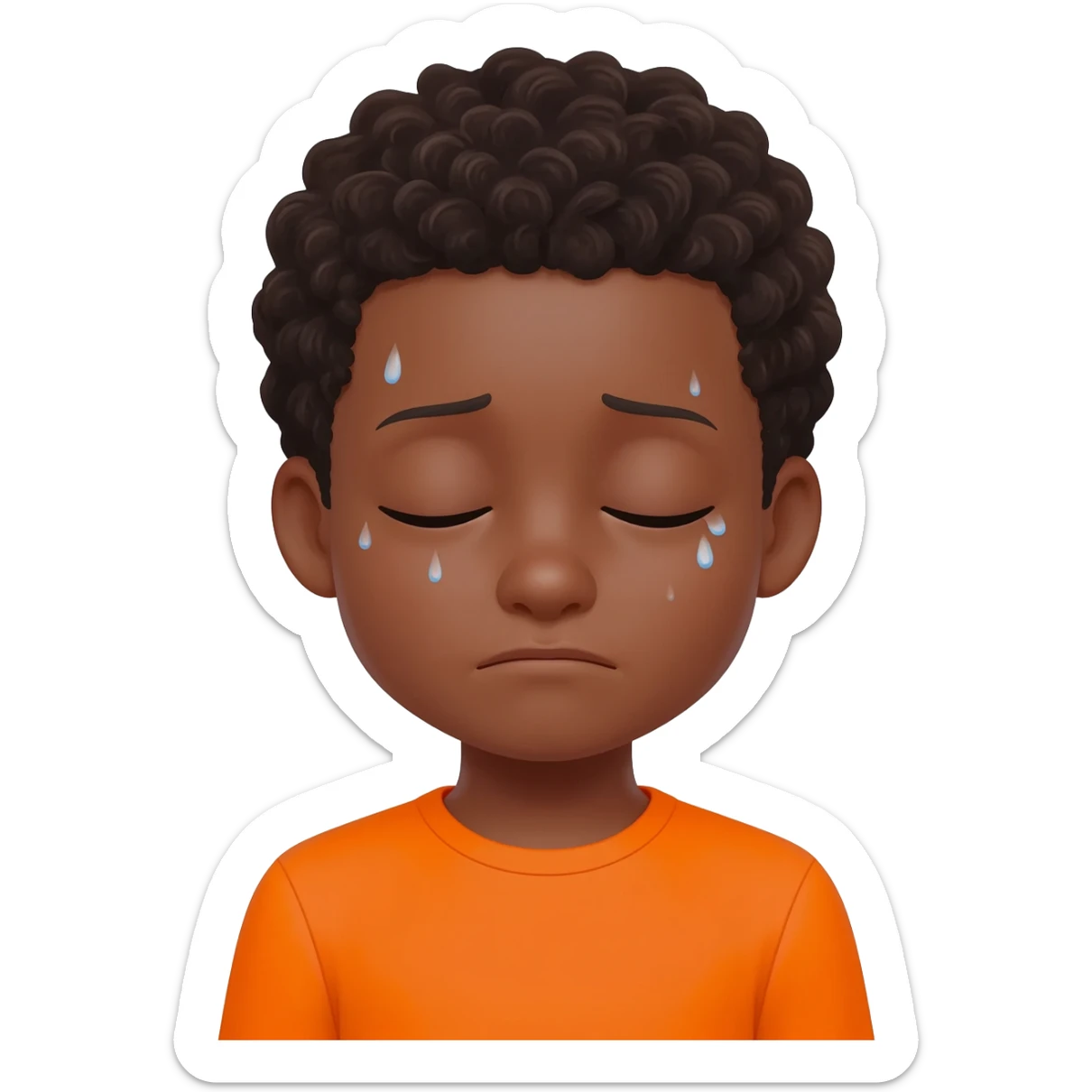 black boy curly hair orange shirt nauseous feel7ng sick sticker