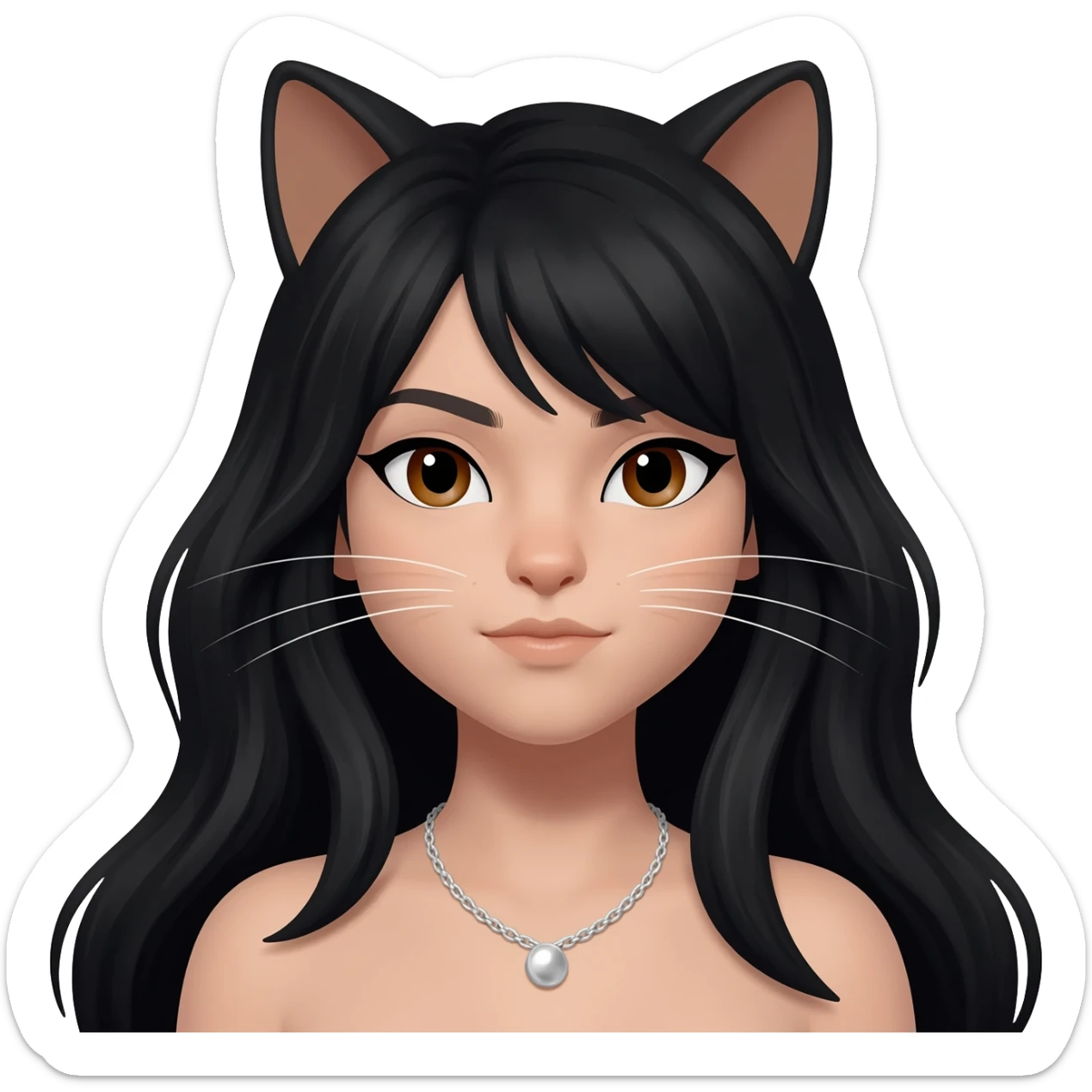 Cat woman with long hair and brown eyes sticker