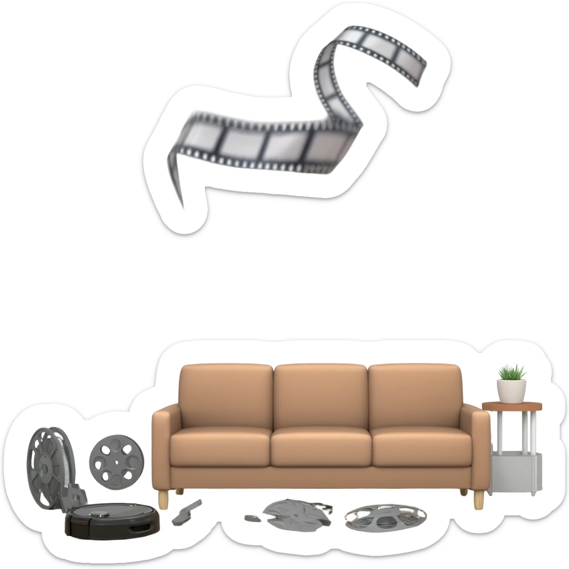 A robot vacuum cleaning up film reels sticker