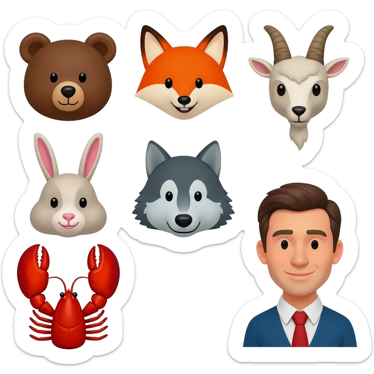 animal (bear, fox, goat, hare, woolf, lobster, man) choir face sticker