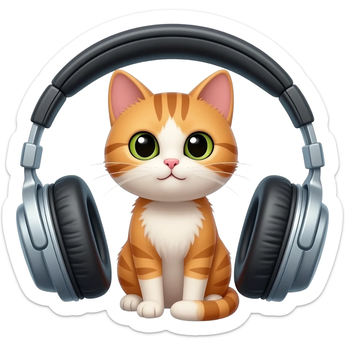 cat sit in headphones sticker