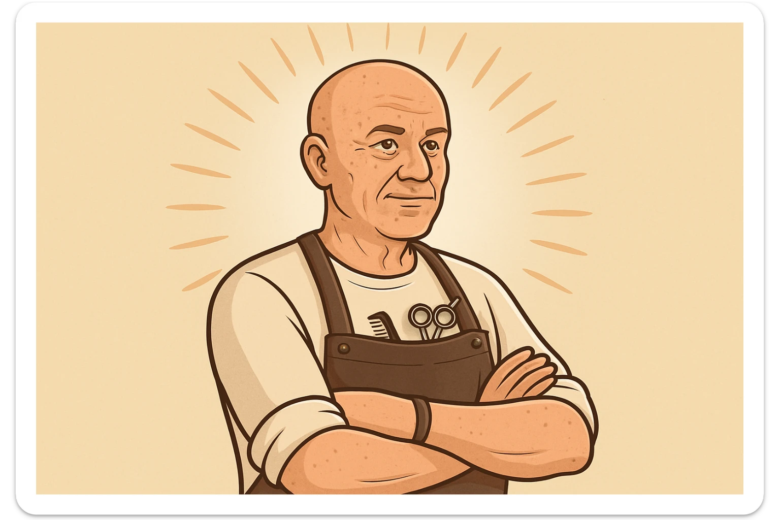 huddi shu odamni qariroq va soch soqolsiz tasvirlab ber sticker