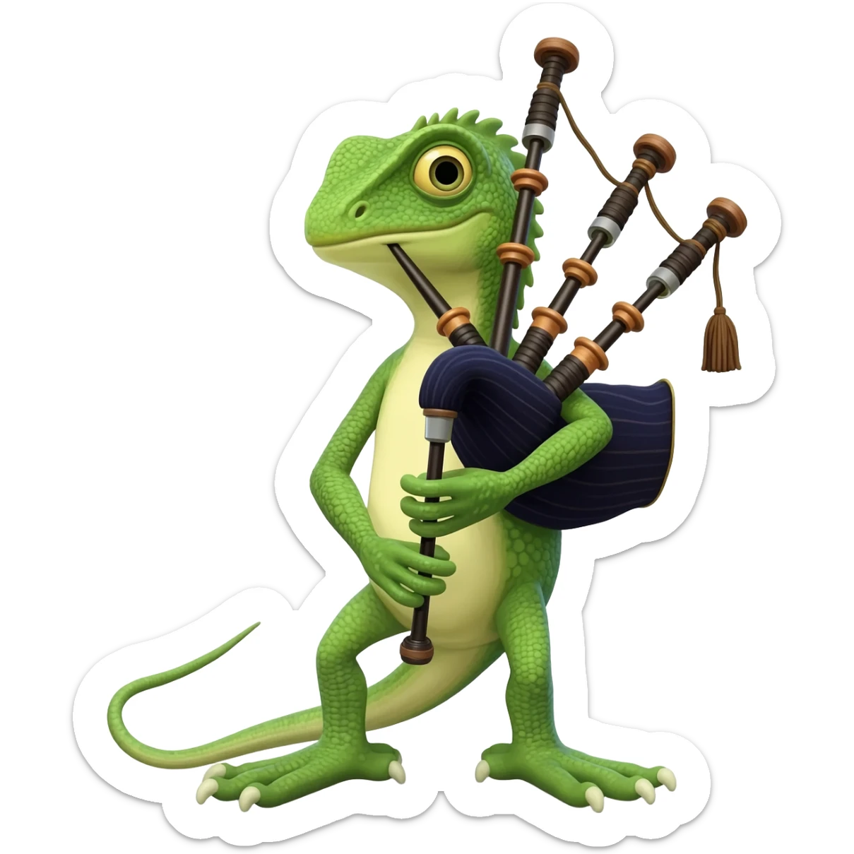 tom the lizard playing bagpipes sticker