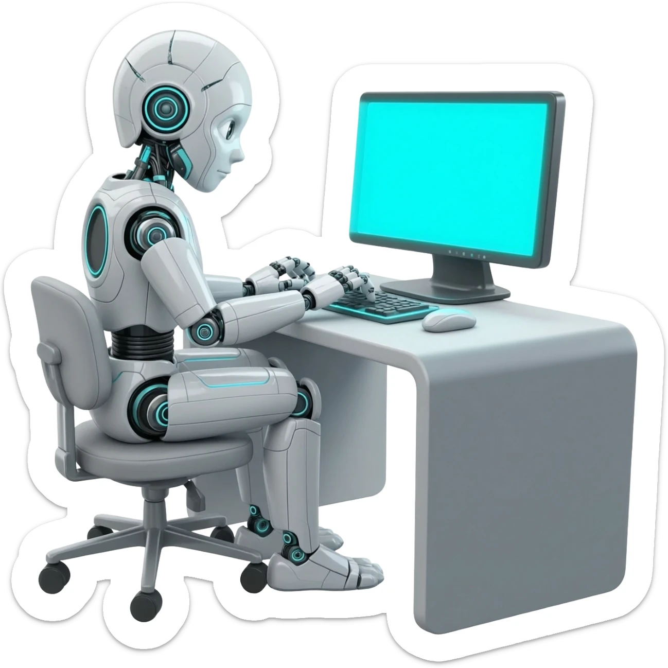 AI robot Chatting on Computer in illustration style sticker