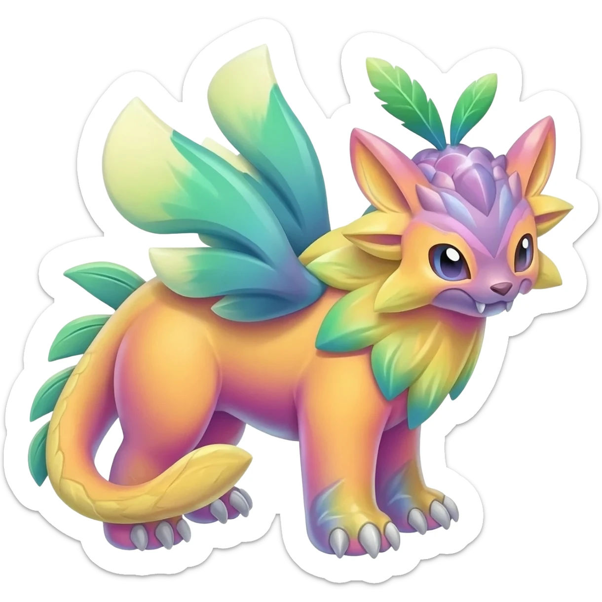 Colorful Fruity Iridescent Warm-colored Tropical Exotic Vernid-Sergal-Trico-Silvally-Nargacuga-fusion-hybrid-animal-creature, full body sticker