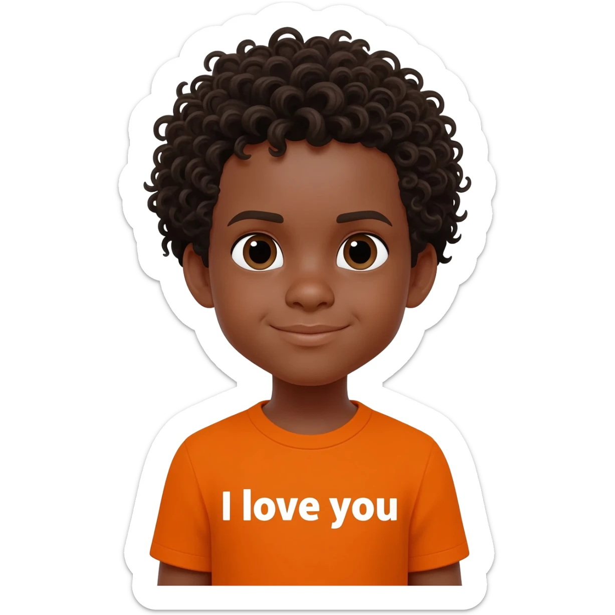 black boy curly hair orange shirt saying I love you sticker