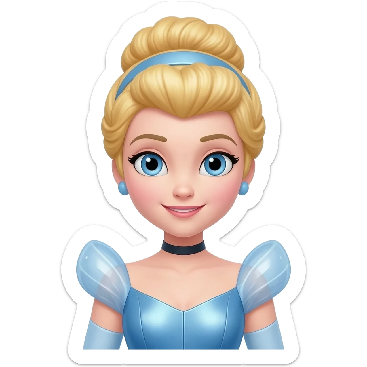 Cinderella from Disney Princess with blue eyes, blonde hair, metallic outfit sticker