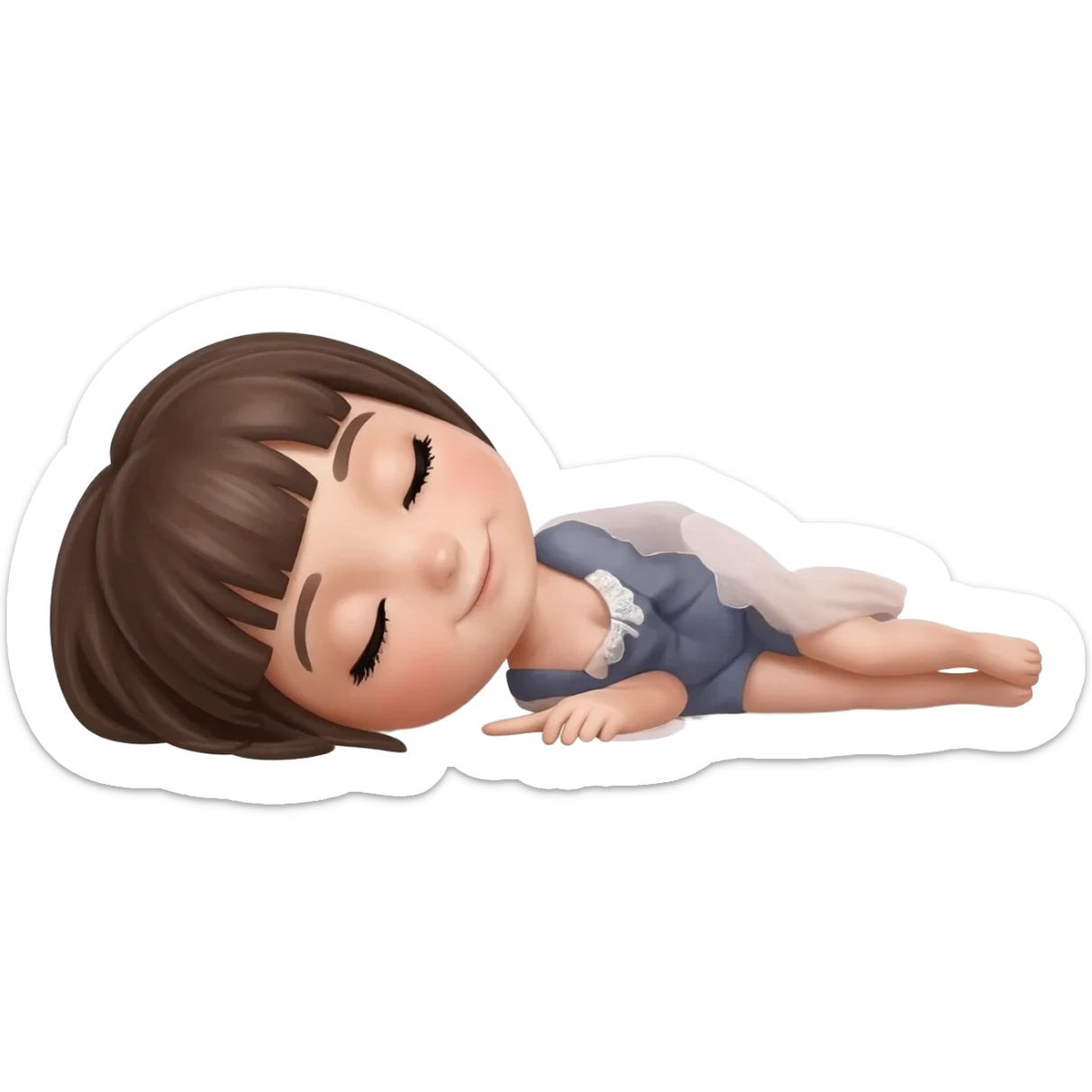 Girl lying on ground with her head touching it sticker