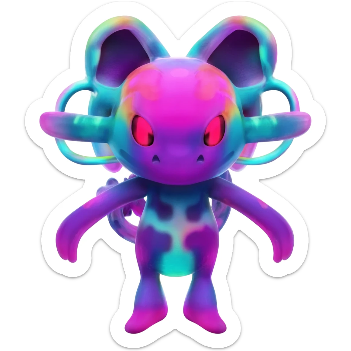 An exotic neon colorful unique bizarre eccentric Fakémon-creature sticker