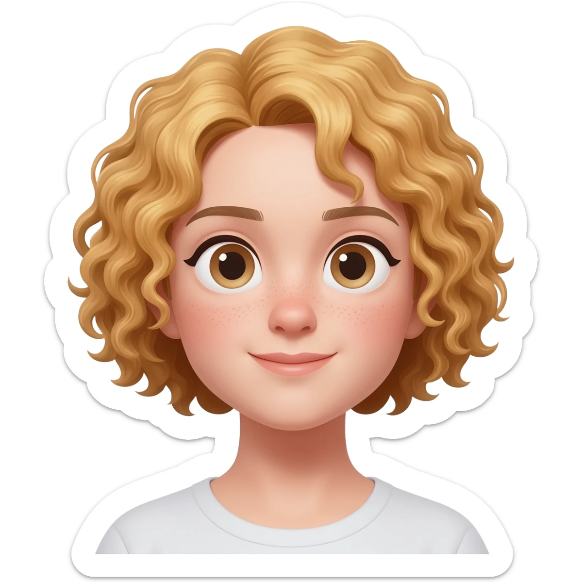 uma menina com cabelo cacheado loiro,mas não tão loiro,com olhos castanhos claros sticker