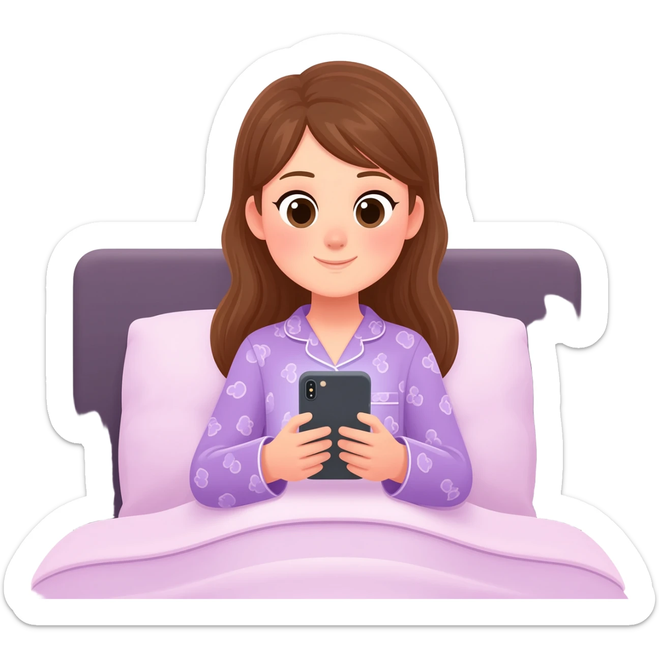 a light brown girl watching phone in bed sticker