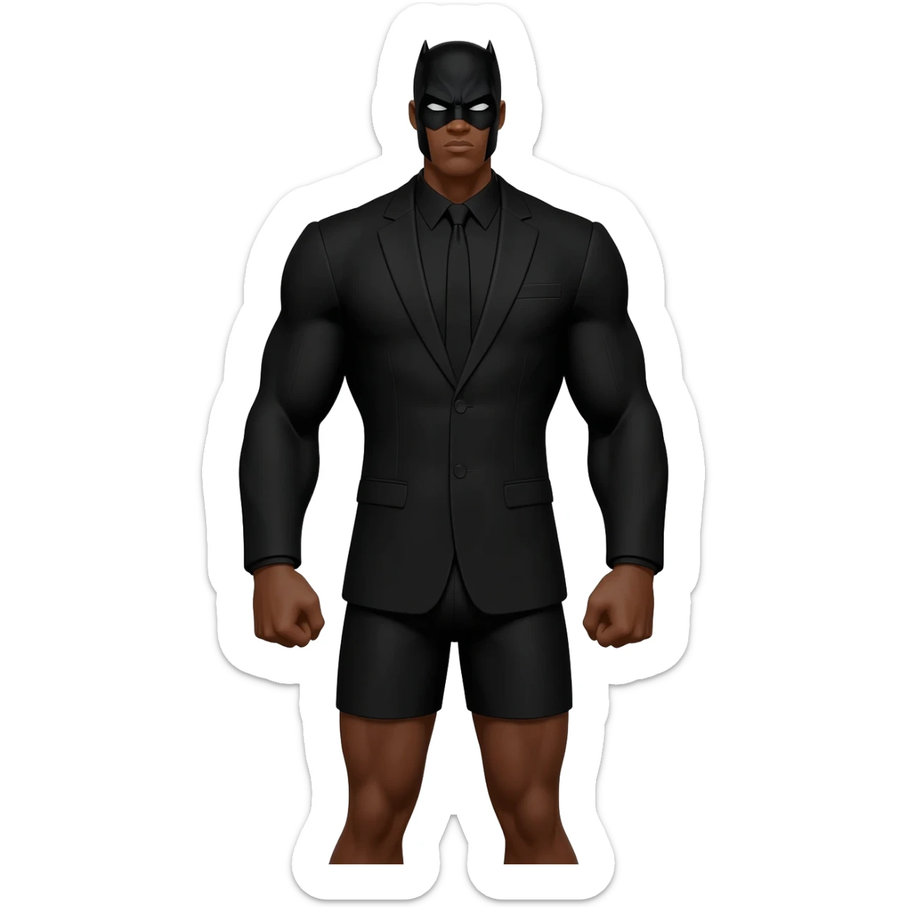 Superhero black male black dress suite black shorts hair looks superstrong big arms full body sticker