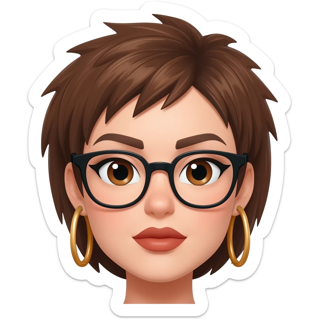 Female very very short brown hair few spikes brown eyes hoop earrings hoop earrings glasses full lips sticker