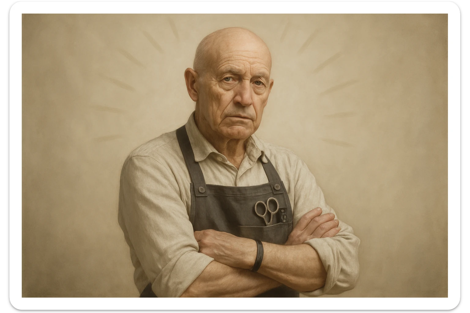 huddi shu odamni qariroq va soch soqolsiz tasvirlab ber o'zgartirib realistik qilib sticker