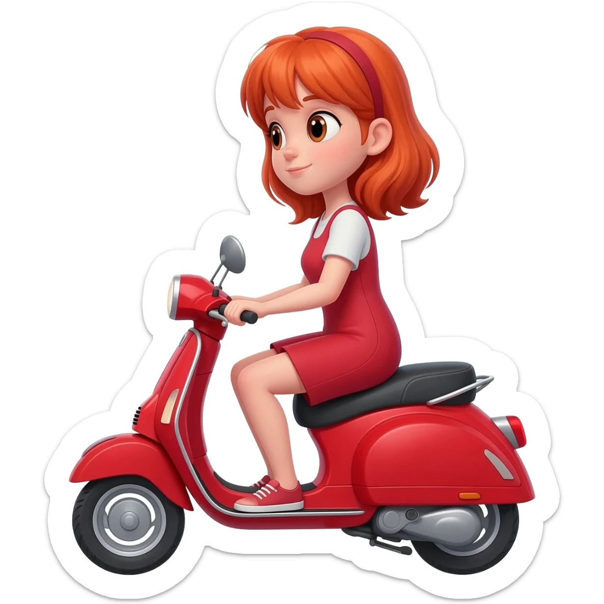 Red hair girl on red scooter sticker