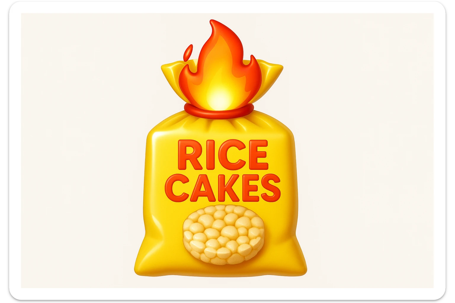 emoji stile iphone di un pacco di gallette di riso con fiamma 3d sopra sticker