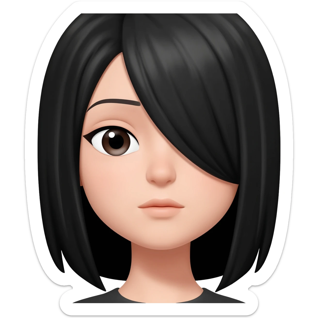An actual emoji of a girl with black hair over one eye, NOT LOOKING REALISTIC OR HAVE ANYTHING BUT A HEAD sticker