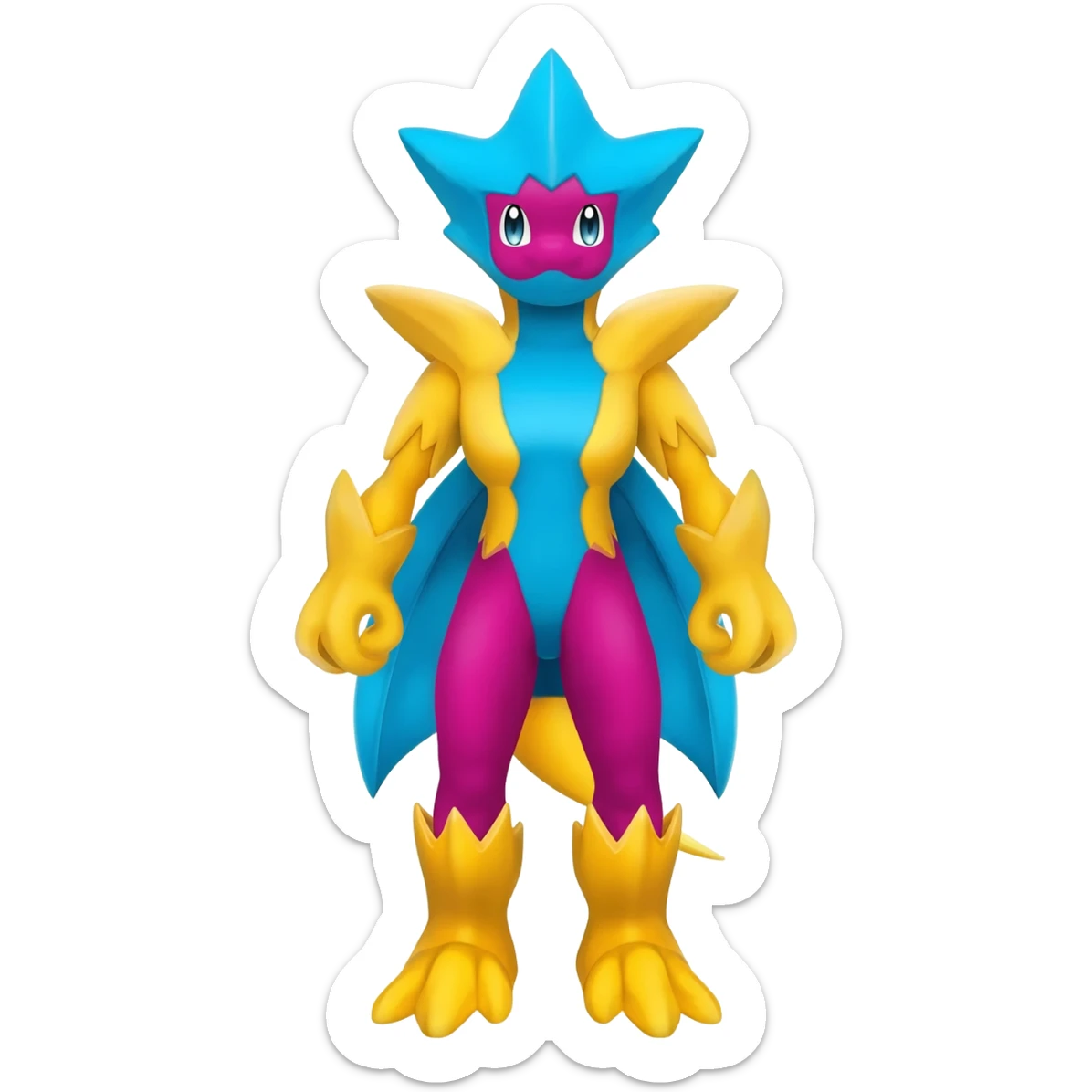 Yellow and cyan and magenta Pokémon-Fakémon-creature sticker