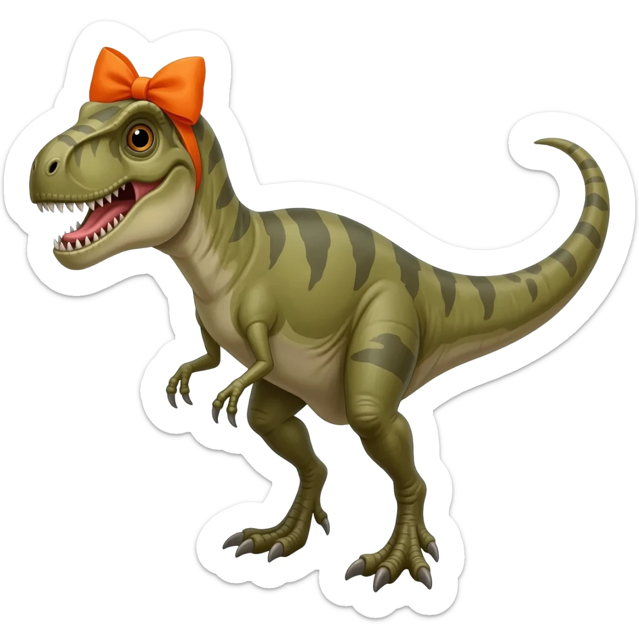 velociraptor con un moño naranja en la cabeza sticker