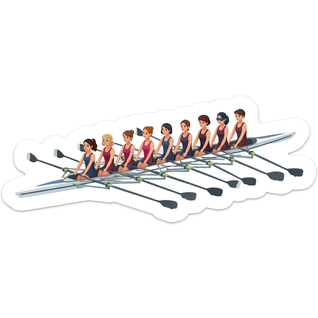 8-woman crew boat rowing sticker