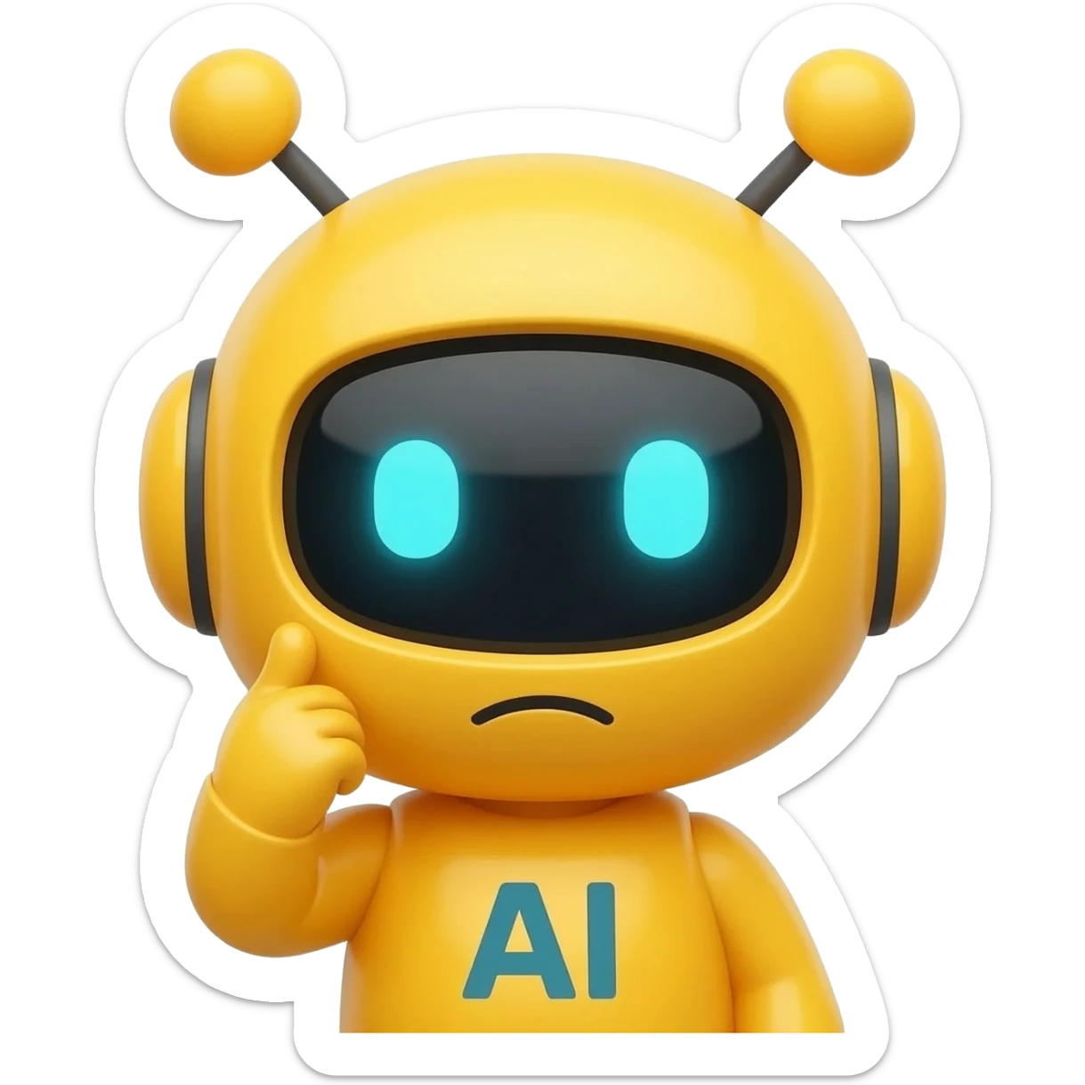cute yellow emoji, AI chatbot mascot,
thinking expression,
simple cartoon style,
transparent background sticker