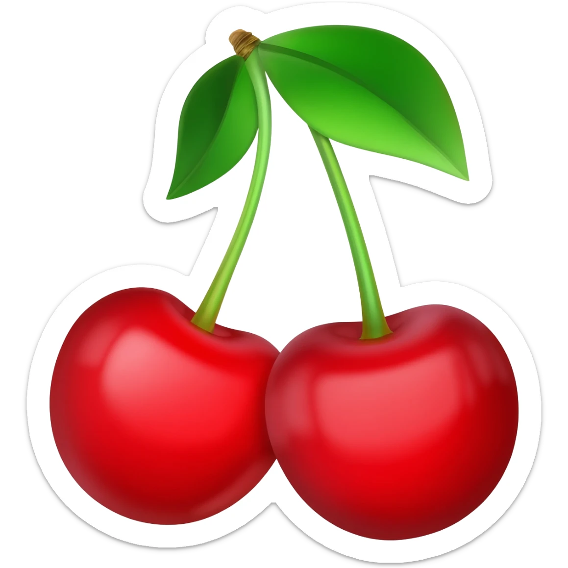 slot machine cherry symbol looking delicious and refreshing, with a green stem and green leaf, two cherries paired together sticker