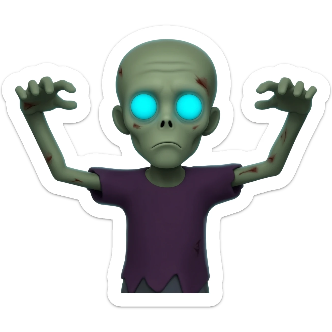 Zombie with blue glowing eyes, arms out sticker
