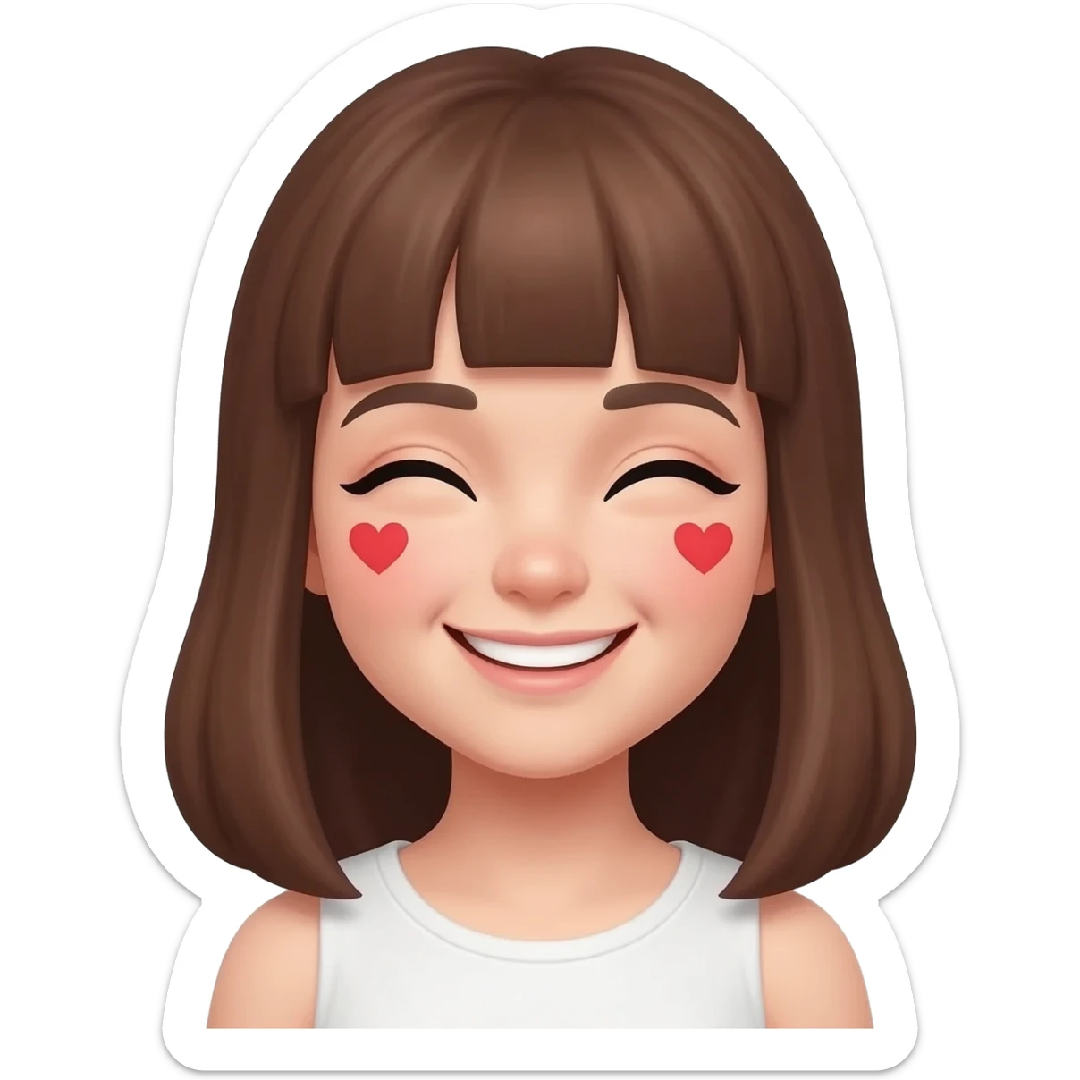 girl brown hair skin tone white to happy have heart on eyes sticker