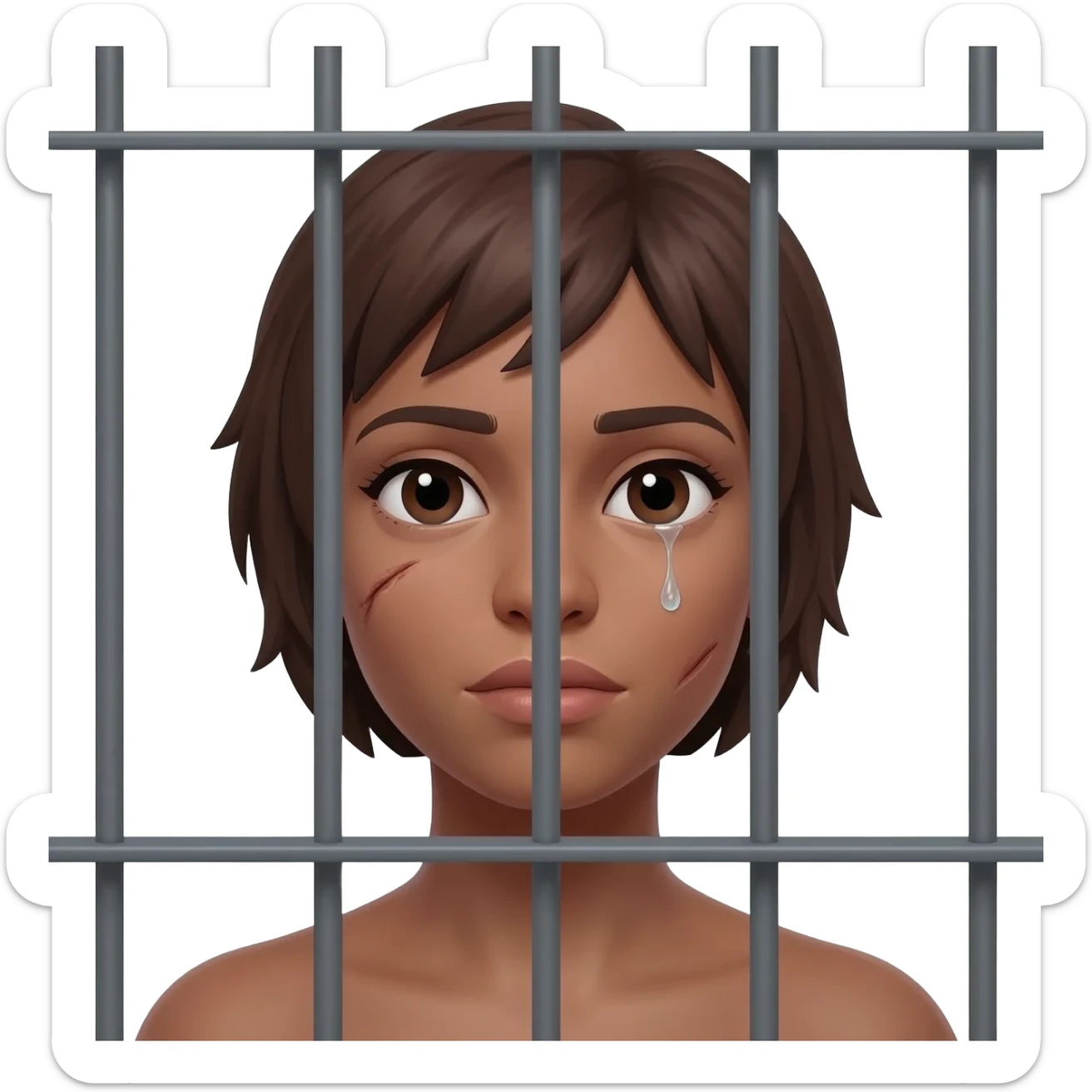 Light-skinned lady behind metal grey prison bars sticker