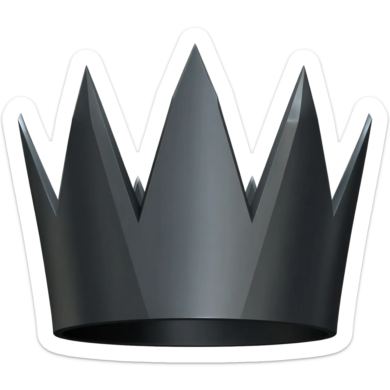 Minimalist 3D emoji based on image_e593fa.png: a heavy, architectural crown made of matte black steel and polished chrome facets. Severe, sharp edges, dark aesthetic. Pure white background. sticker