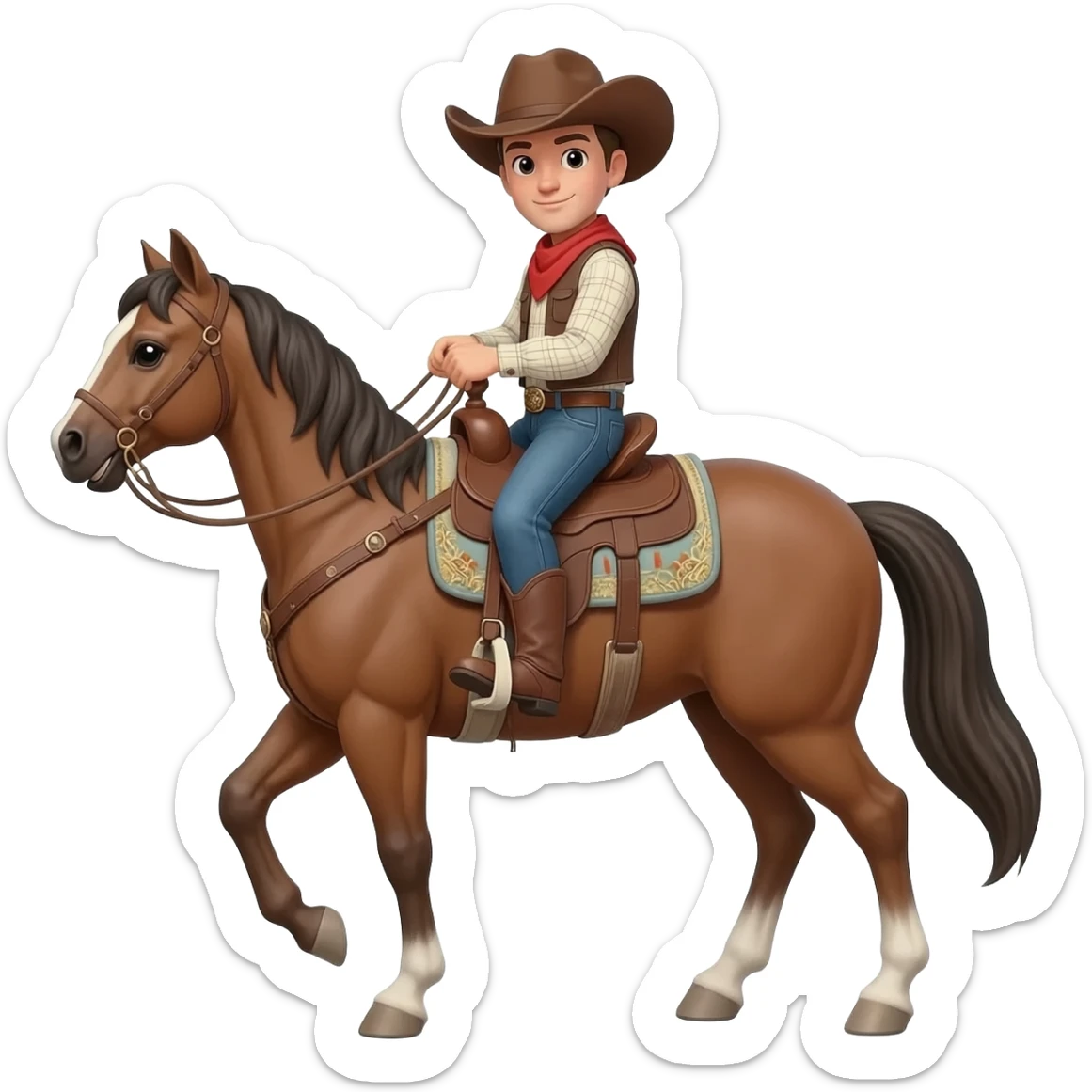 cowboy men with riding horse sticker