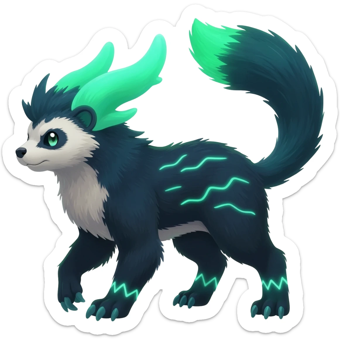bioluminescent dark abysmal abyssal neon-glowing Trico-Sergal-Furret-Ferret-Wolverine-Vernid-furry-fursona-fusion-Fakemon-animal-hybrid-creature, full body sticker