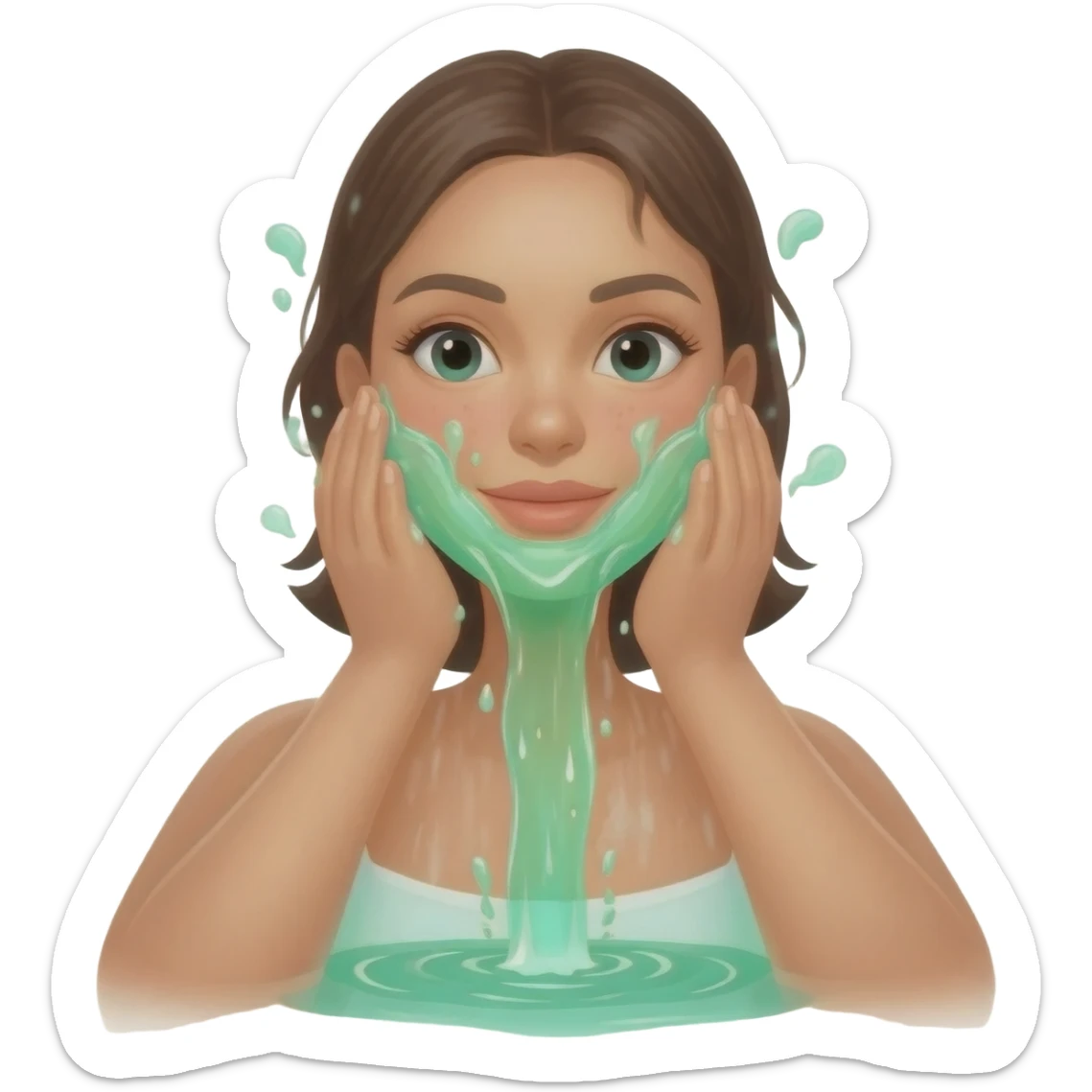 Woman washing face after shower (water green) sticker